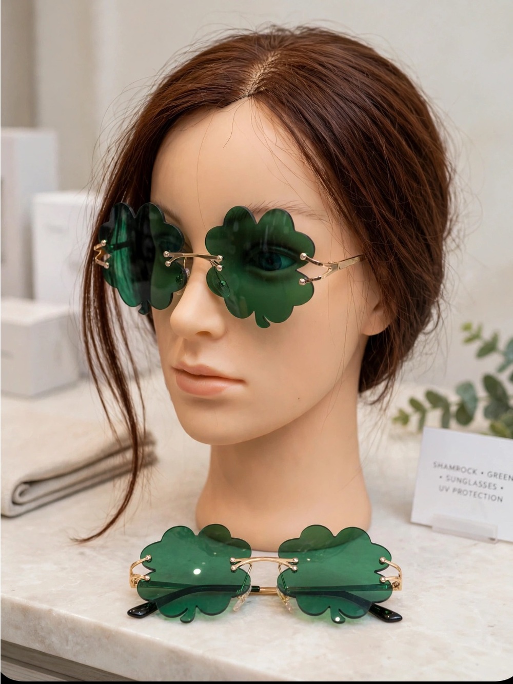 Lot of 2 pairs St. Patrick's Day Shamrock Sunglasses Metal Frames NEW Laspor